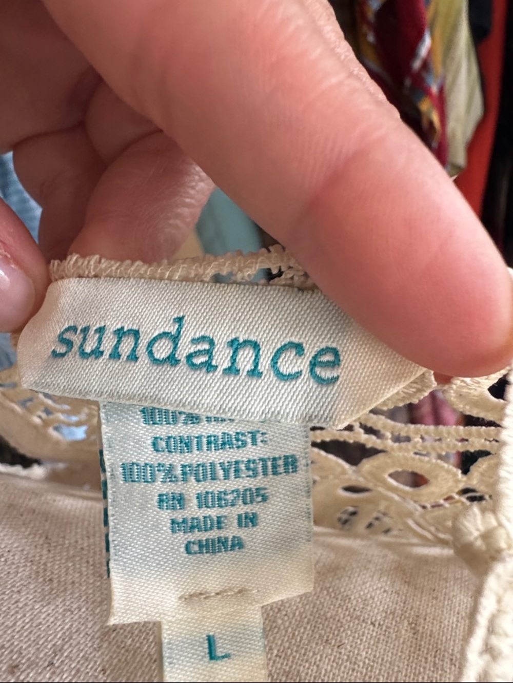 Sundance Cream Crochet Yoke Smocked Midi Dress - Picture 2 of 6